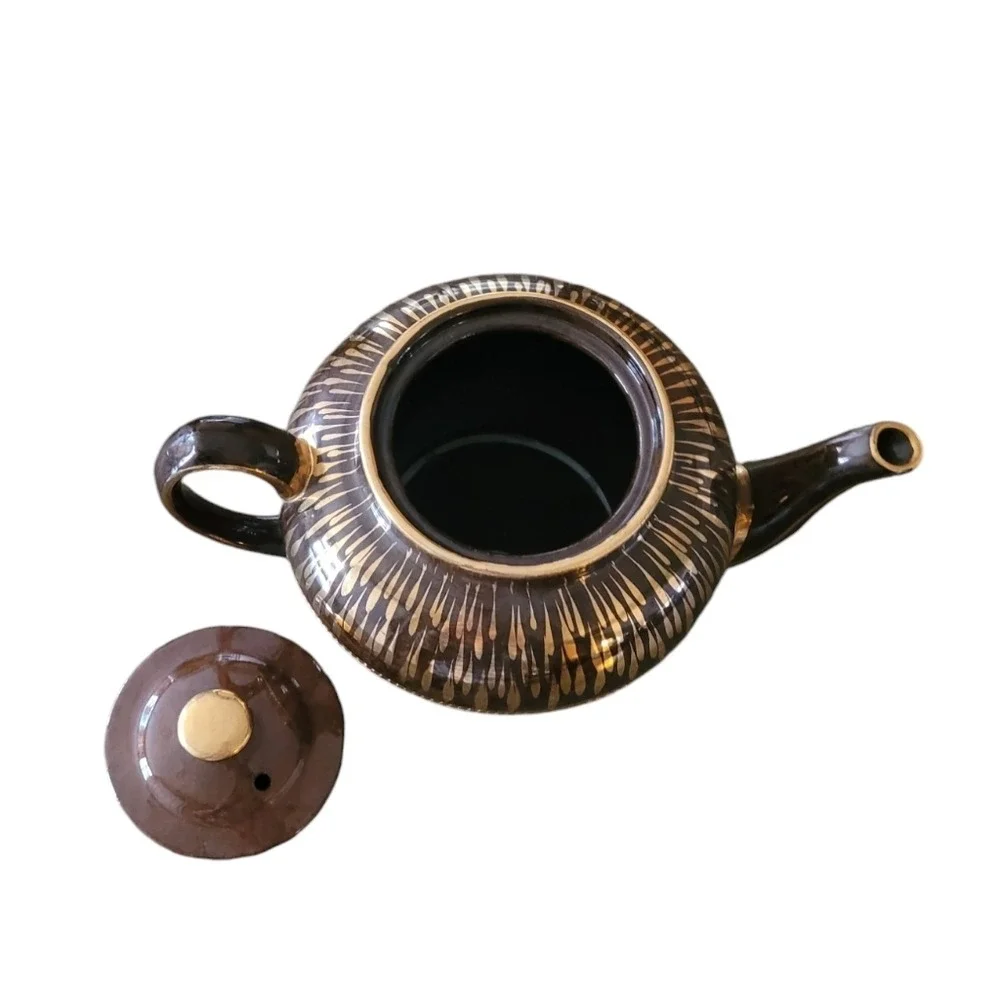 Sadler England Vintage Brown Gold Sunburst Teapot‎ 2414 PB Mid Century Modern